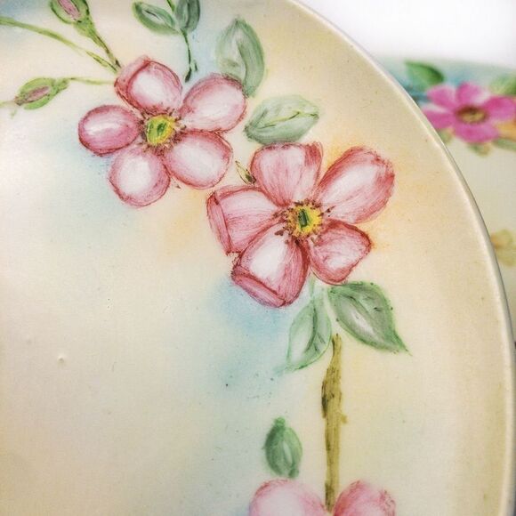 Antique Thomas Sevres Bavaria Hand Painted Signed Pink Dogwood Floral Plate - Picture 12 of 13